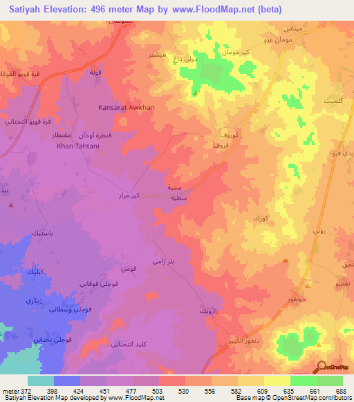 Satiyah,Syria Elevation Map