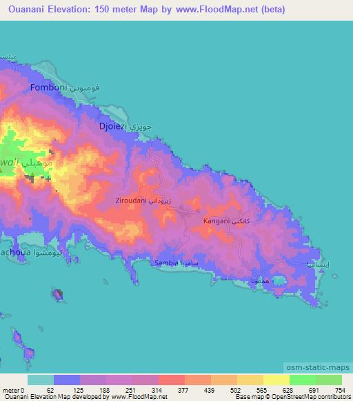 Ouanani,Comoros Elevation Map