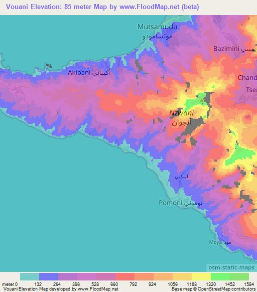 Vouani,Comoros Elevation Map