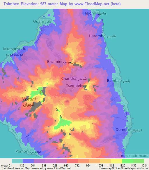 Tsimbeo,Comoros Elevation Map