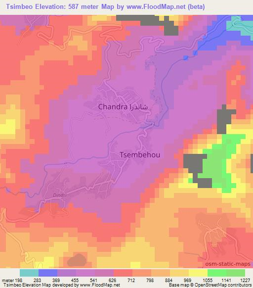 Tsimbeo,Comoros Elevation Map