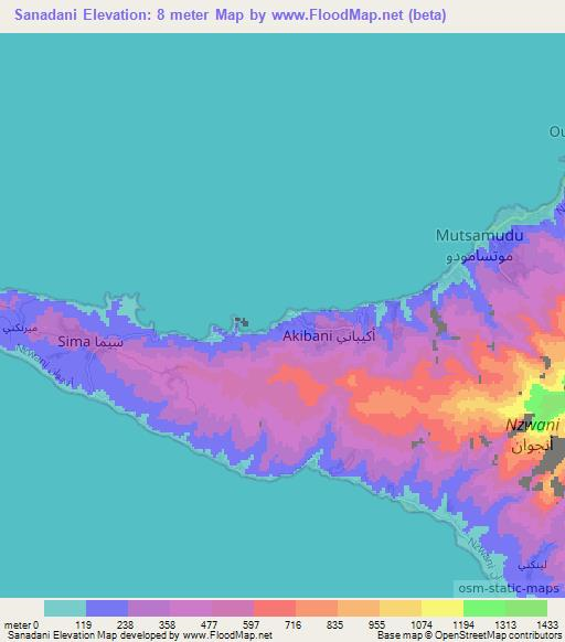Sanadani,Comoros Elevation Map