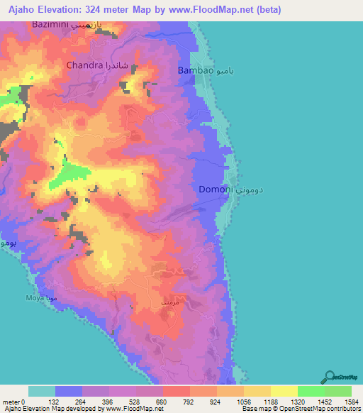 Ajaho,Comoros Elevation Map