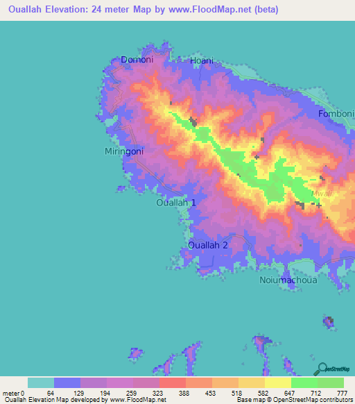 Ouallah,Comoros Elevation Map