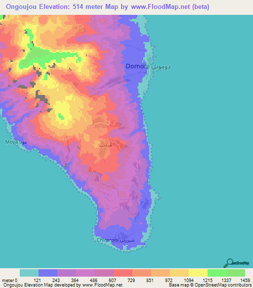 Ongoujou,Comoros Elevation Map