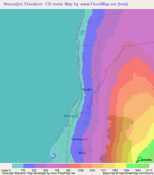 Ntsoudjini,Comoros Elevation Map