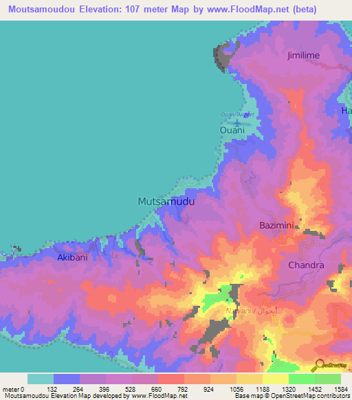 Moutsamoudou,Comoros Elevation Map