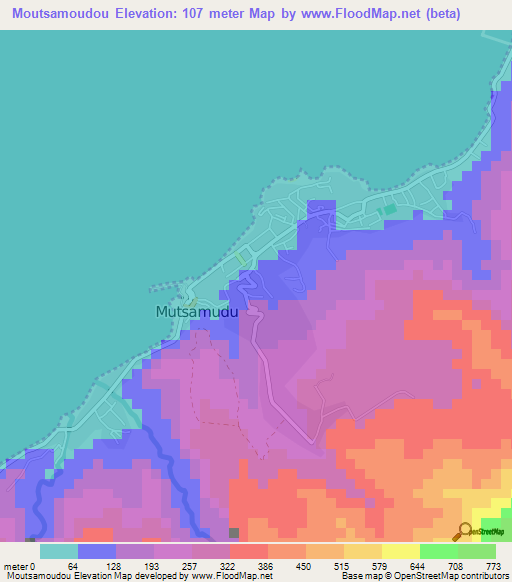 Moutsamoudou,Comoros Elevation Map