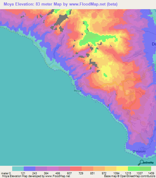 Moya,Comoros Elevation Map