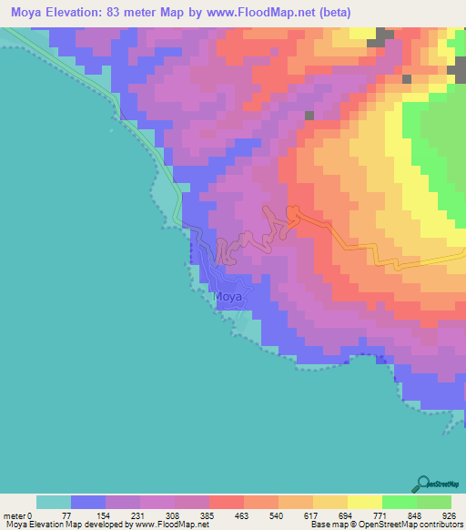 Moya,Comoros Elevation Map