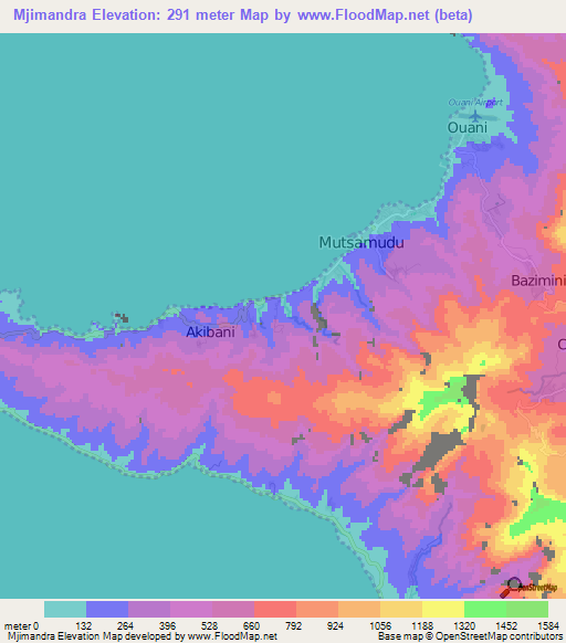 Mjimandra,Comoros Elevation Map