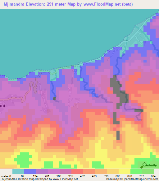 Mjimandra,Comoros Elevation Map