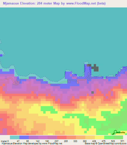 Mjamaoue,Comoros Elevation Map