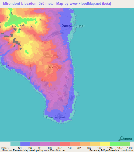 Mirondoni,Comoros Elevation Map