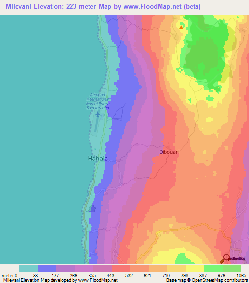 Milevani,Comoros Elevation Map