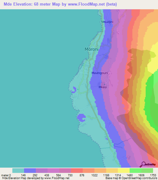 Mde,Comoros Elevation Map