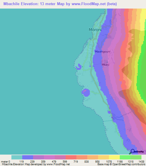 Mbachile,Comoros Elevation Map