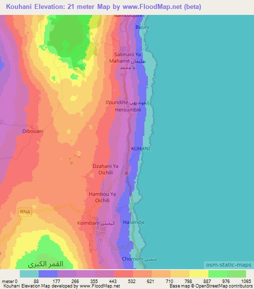 Kouhani,Comoros Elevation Map
