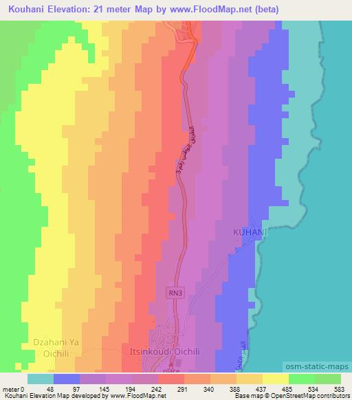 Kouhani,Comoros Elevation Map