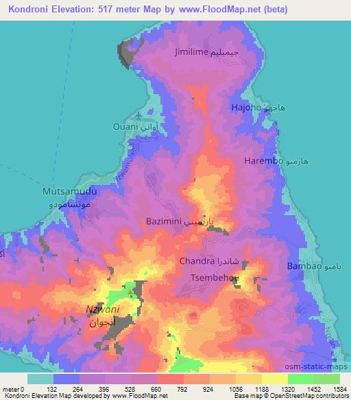Kondroni,Comoros Elevation Map