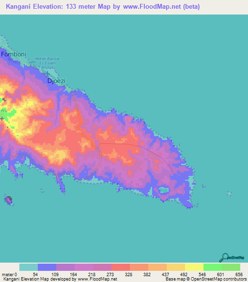 Kangani,Comoros Elevation Map