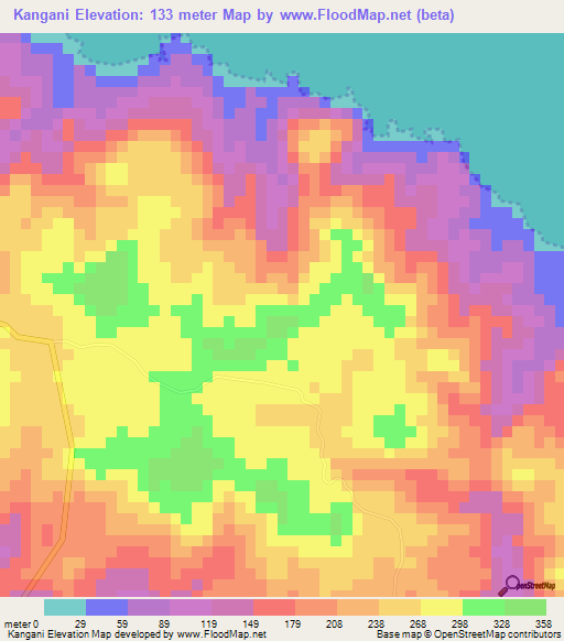 Kangani,Comoros Elevation Map