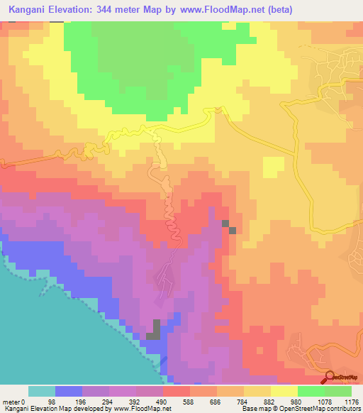 Kangani,Comoros Elevation Map