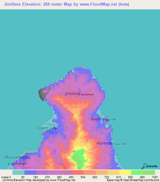 Jimilime,Comoros Elevation Map