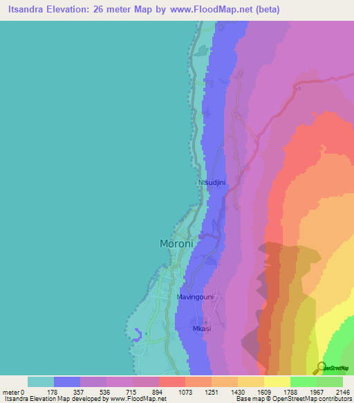 Itsandra,Comoros Elevation Map