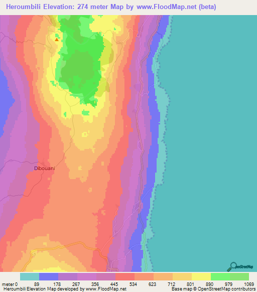 Heroumbili,Comoros Elevation Map