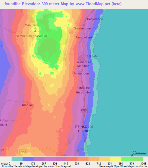 Ifoundihe,Comoros Elevation Map