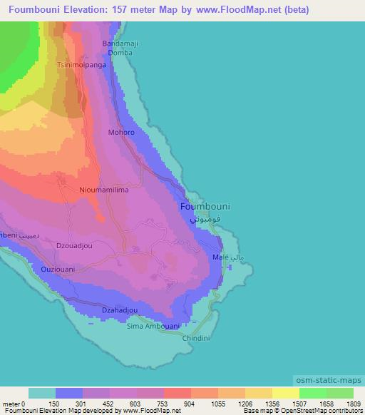 Foumbouni,Comoros Elevation Map