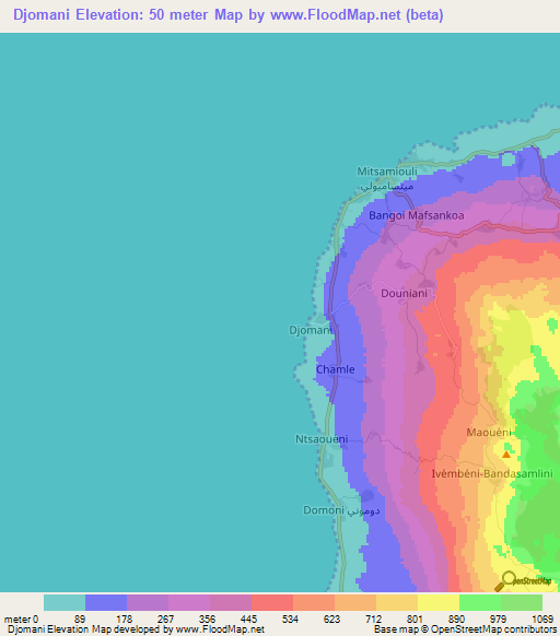 Djomani,Comoros Elevation Map
