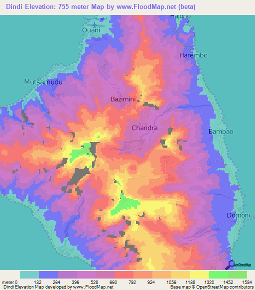 Dindi,Comoros Elevation Map
