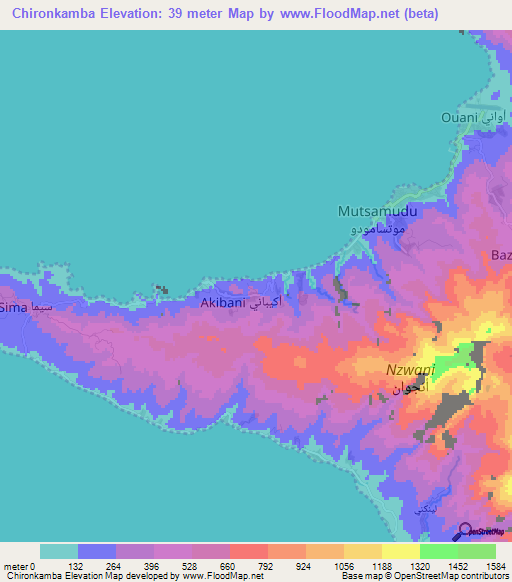 Chironkamba,Comoros Elevation Map