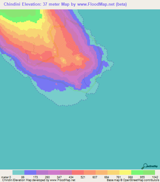 Chindini,Comoros Elevation Map