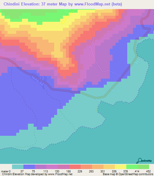 Chindini,Comoros Elevation Map