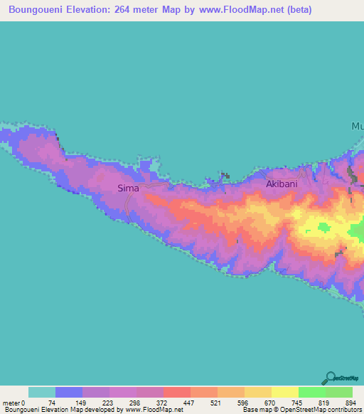 Boungoueni,Comoros Elevation Map