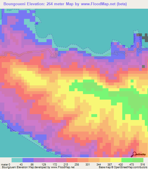 Boungoueni,Comoros Elevation Map