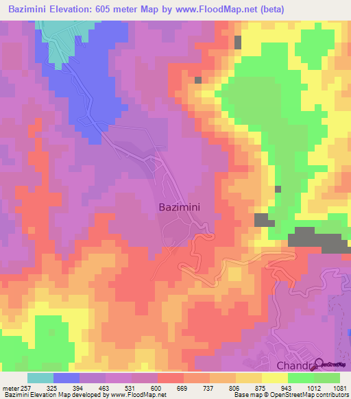 Bazimini,Comoros Elevation Map