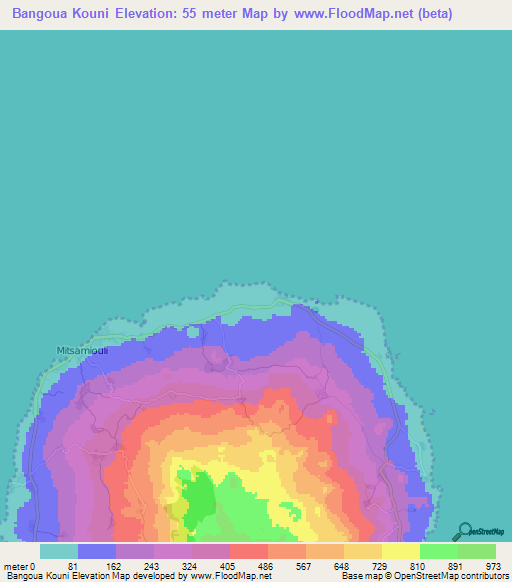 Bangoua Kouni,Comoros Elevation Map