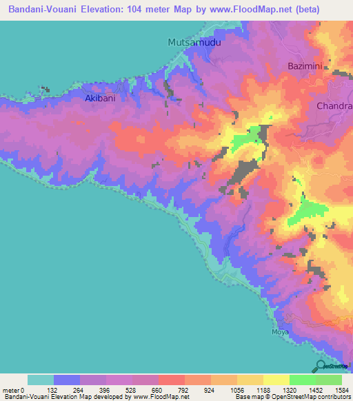 Bandani-Vouani,Comoros Elevation Map