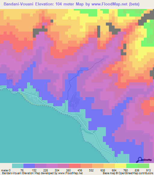 Bandani-Vouani,Comoros Elevation Map