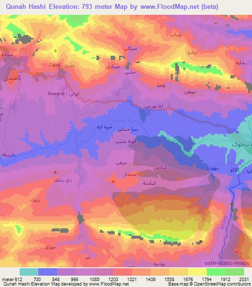 Qunah Hashi,Iraq Elevation Map
