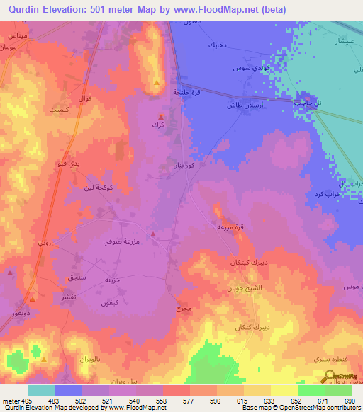 Qurdin,Syria Elevation Map