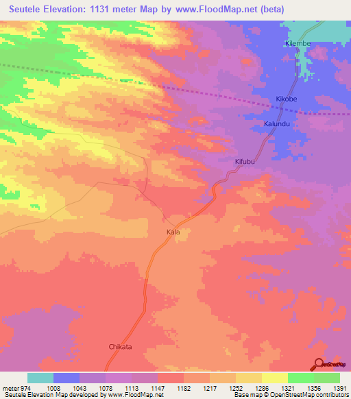 Seutele,Congo (Kinshasa) Elevation Map