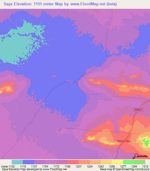 Saya,Congo (Kinshasa) Elevation Map