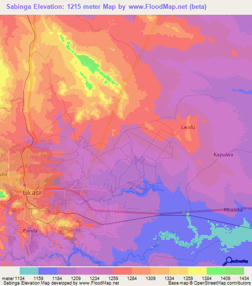 Sabinga,Congo (Kinshasa) Elevation Map