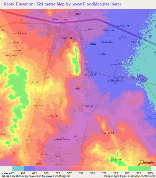 Karak,Syria Elevation Map