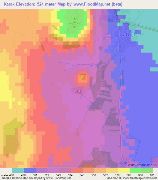 Karak,Syria Elevation Map
